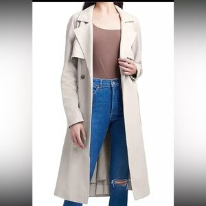 Express Natural Herringbone Pleated Trench Coat